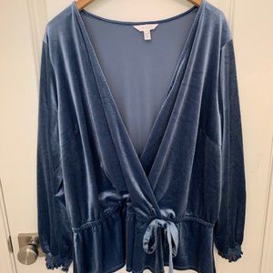 Beautiful Faux Wrap Velour Blouse